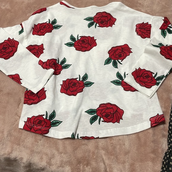 Zara 5 white red rose long sleeve high low hemline nwt 💯 cotton - Picture 6 of 7